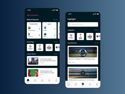 Football App app application branding design designapp exploration football footballapp home screen mobile mobileapp soccer soccerapp ui uiux