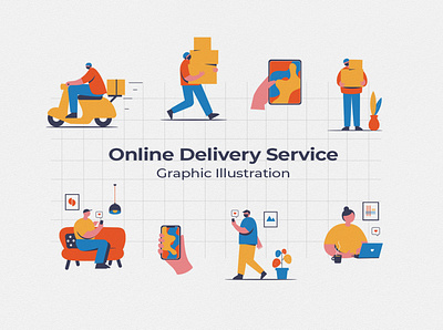 Illustration Online Delivery Service ai characters colorful delivery eps humans identity illustration lending lending page page stayhome staysafe ui ux