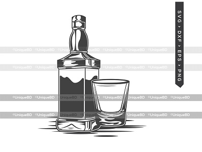 Alcohol Bottle And Glass SVG | Whiskey Bottle Clipart cut file design vector