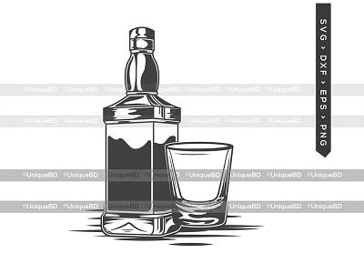 Alcohol Bottle And Glass SVG | Whiskey Bottle Clipart
