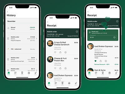 History & tipping, revamped app design history ios ordering starbucks tipping transactions ui ux