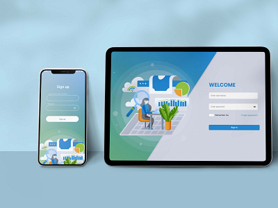 Web and Mobile Login/Signup Page Illustration 2d app branding design drawing erp graphic design illustration interface landing page login mobile responsive design saas signup typography ui ux web app web design