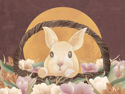 Rabbit Illustration Design Asian Oriental Style Zodiac animal flat art