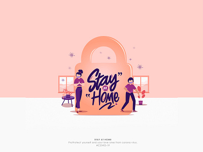 STAY AT HOME animation art design flat illustration illustrator minimal type vector