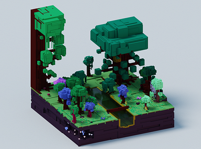 Voxel World - Gargantuan Forest 3d forest river trees voxel woods world