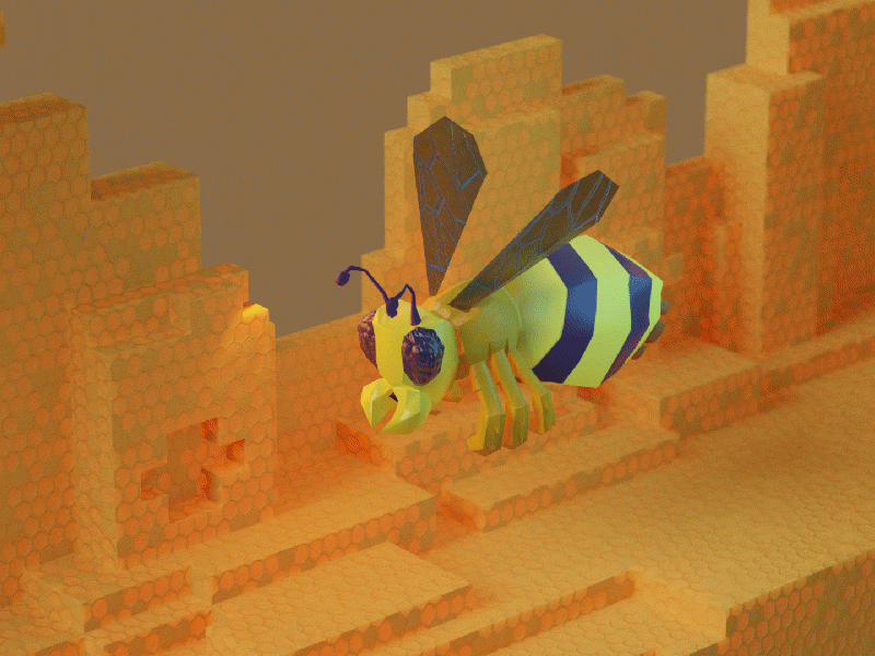 Terraria Boss Queen Bee 3d 3d animation animation bee boss game hive honeycomb insect low poly queen terraria video videogame voxel