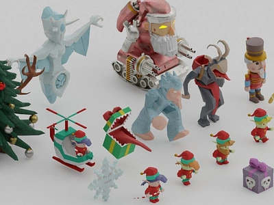 Terraria's Frost Moon Characters 3D Modelled 3d animation christmas christmas tree elf frost game gift gingerbread man helicopter ice queen krampus low poly mimic nutcracker present santa terarria tree yeti