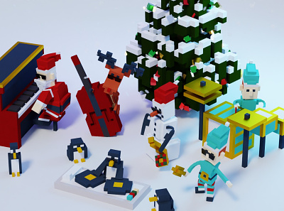 Santa's Christmas Lo-Fi Hip Hop Band 3d animation bells christmas drums elf elves penguins piano santa saxophone snowman turntable voxel