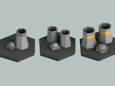 Three Stage Nuclear Power Plant 3d asset game low low poly mobile nuclear plant power video