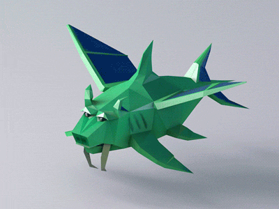 Duke Fishron Flying - Low Poly 3d animation boss duke fishron game low poly monster terraria video video game wings