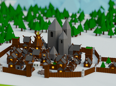 Bardur City for Battle of Polytopia Game of Thrones Intro 3d 3d animation animation battle building game game of thrones low poly mobile polytopia scandinavian skull thrones video viking wooden