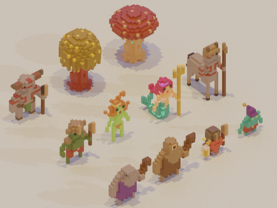 Adventure Mini-Figs - Primal 3d asset centaur cyclops dryad dwarf goblin mermaid minotaur ogre pixel rpg treant troll voxel