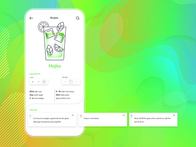 Cocktail UI - Mojito adobeillustrator cocktails design fun funky illustration layoutdesign mobile mojito simplistic ui vector visual