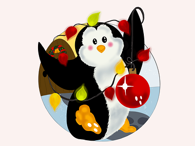 Holiday penguin branding christmas design illustration lights penguin procreate vector web
