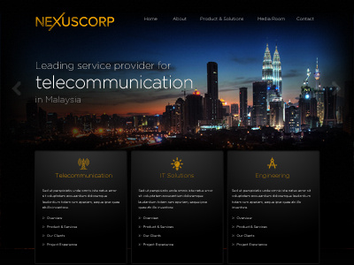 Nexuscorp Homepage Mockup dark gold web