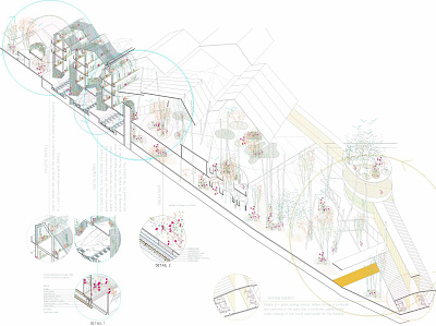 sustainable axonometric. Train station. architecture design illustration