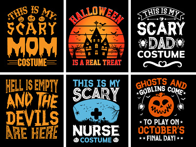 Typography Halloween and horror type t-shirt design bundle black ghost ghoul halloween horror monster october pumpkin scary skeleton skull spooky t shirt t shirt design typography wicked