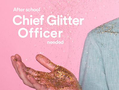 Chief Glitter Officer | Koru Kids advertising campaign glitter man photography photoshoot recruitment social campaign