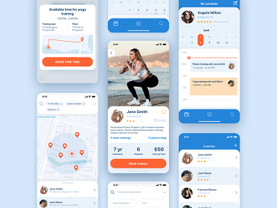 FitTrain – App For Personal Trainers activity app application concept design exercise gym app interface ios map minimal pilates sport sport app training ui ux workout yoga