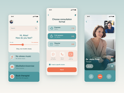 Psychology Mobile App adobe app app concept application design studio experience figma flat interface medical meditation mental health minimal psychology ui user ux