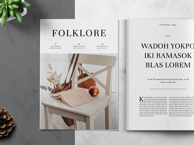 FOLKLORE - Clean and Minimal Magazine Template 3d animation branding catalog clean design graphic design illustration indesign logo magazine modern motion graphics print printable template