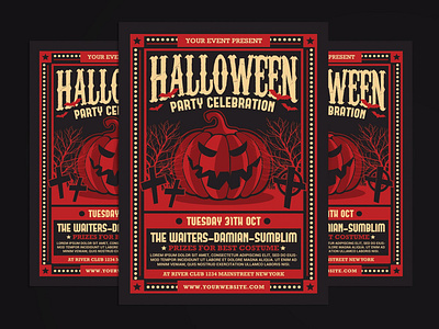 Halloween Party Celebration Flyer autumn catalog clean design flyer flyer modern flyer template freaky halloween halloween party horror indesign magazine moon print printable pumpkin template thriller zombie