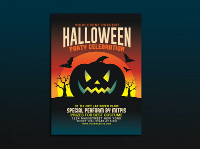 Halloween Party Flyer clean design flyer template halloween halloween party halloween party flyer horror illustration indesign monster movie october party flyer print printable pumpkin scary template thriller vampire