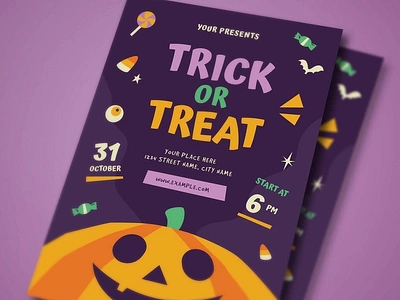 Trick or Treat Event Flyer Template candy event fest festival flyer halloween holiday instagram invitation party poster poster template print print template print templates printing pumpkin templates treat trick