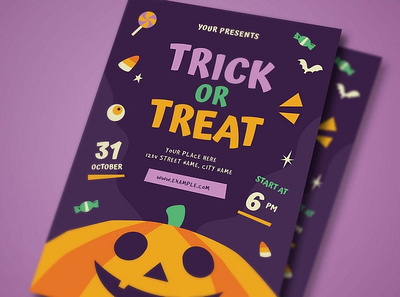 Trick or Treat Event Flyer Template candy event fest festival flyer halloween holiday instagram invitation party poster poster template print print template print templates printing pumpkin templates treat trick