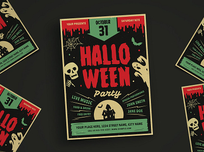 Retro Halloween Party Flyer catalog clean design flyer flyer post flyer poster flyer template halloween halloween flyer horror indesign magazine movie october opster print printable retro scary template