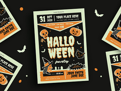 Retro Halloween Party Flyer catalog clean design graphic design halloween flyer halloween party horror illustration indesign magazine movie movie october october poster print printable retro retro halloween template thriller