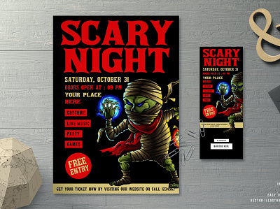 Halloween Flyer Scary Mummy catalog clean design halloween halloween poster halloween simple halloween template horror illustration indesign keynote magazine movie october poster presentation print printable scary template