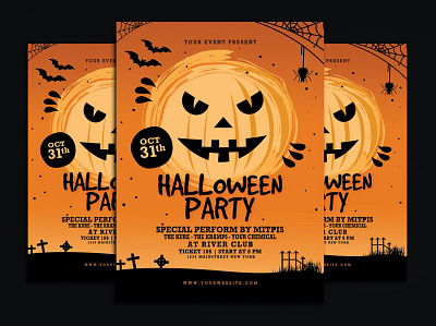 Halloween Party Flyer catalog clean design flyer flyer template halloween halloween flyer halloween party illustration indesign magazine movie night nightmarre october poster print printable pumpkin template