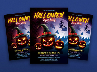 Halloween Night Party catalog clean design flyer poster halloween halloween night illustration indesign magazine minimal modern movie night flyer october print printable pumpkin simple template thriller