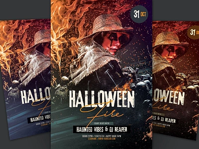 Halloween Fire Flyer catalog clean design graphic design halloween halloween fire horror illustration indesign logo magazine motion graphics movie october print printable pumpkin template template halloween thriller