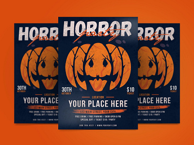 Horror Party Flyer catalog clean design flyer post ghost graphic design halloween halloween flyer halloween post horror illustration indesign magazine print printable scary template thriller treat trick