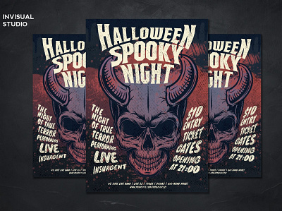 Skull Head Halloween - Flyer Template catalog clean design flyer minimal ghost halloween halloween flyer halloween poster head horror illustration indesign magazine night october poster flyer print printable skull template