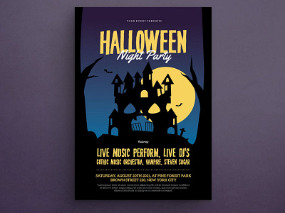 Halloween Night Party catalog clean design ghost halloween halloween flyer halloween night halloween poster illustration indesign magazine monster movie poster horror print printable pumpkin template treat witch