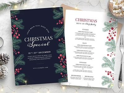 Ornate Christmas Menu / Flyer Templates card catalog chic christmas card christmas menu clean design elegant elegant christmas flyer flyer template flyer templates greeting illustration indesign magazine print printable season template