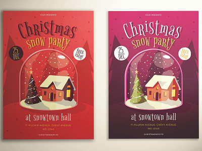 Christmas Snow Party Flyer catalog christmas party christmas snow christmas snow party flyer clean design flyer holiday illustration indesign magazine party party flyer print printable snow template tree winter xmas