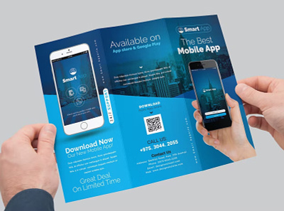Mobile App Tri-Fold Brochure 2023 annual annual report brochure 2023 business business brochure business trifold clean flat fold ide indesign information multipurpose product report simple trifold trifold brochure trifold mockup