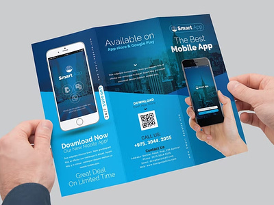 Mobile App Tri-Fold Brochure 2023 annual annual report brochure 2023 business business brochure business trifold clean flat fold ide indesign information multipurpose product report simple trifold trifold brochure trifold mockup