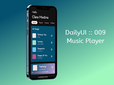 Daily UI :: 009 Music Player daily 100 challenge daily ui dailyui design minimal music app music player ui