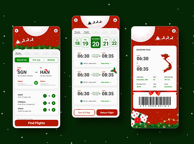 Flight Booking App | Mobile app christmas flight booking ui