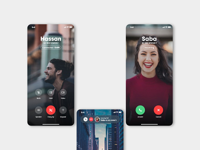 Calling Screens adobe xd call calling calling app calling card card design dialer inbound iphone outbound ui uiux user experience user interface ux