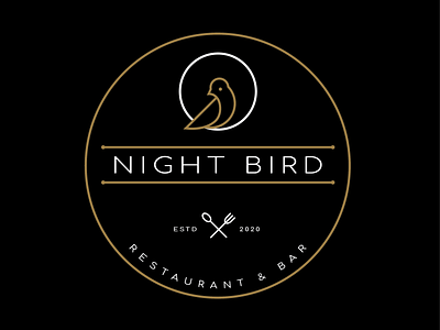 Night Bird abstract bar bars bird black black white branding clean elegant golden golden ratio logo luxury minimal minimalist modern moon restaurant vintage