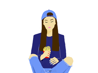 French Fries, Love of My Life 🍟🍟🍟 art blue character character design draw fashion food french fries girl illustration jeans paint tool sai pose