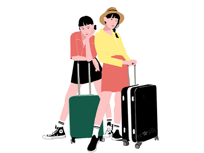 travel with best friend art best friend best friends character character design design digital draw fashion girl happy illustration paint tool sai pose suitcase travel traveling