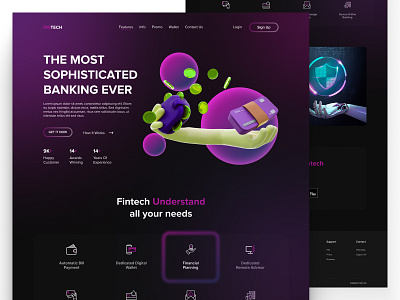 FINTECH - Digital Banking Landing Page Website bank banking app design digital banking finance finance app financial financial technology fintech futuristic home page landing page mobile banking money ui uiux ux web web design website design