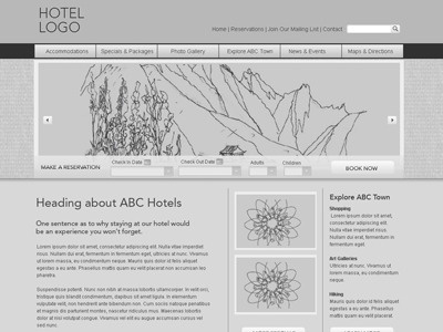 Hotel Website - Detailed Wireframe hotel layout navigation sketch website wireframe